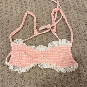 Pink and White Lace Trim Bralette